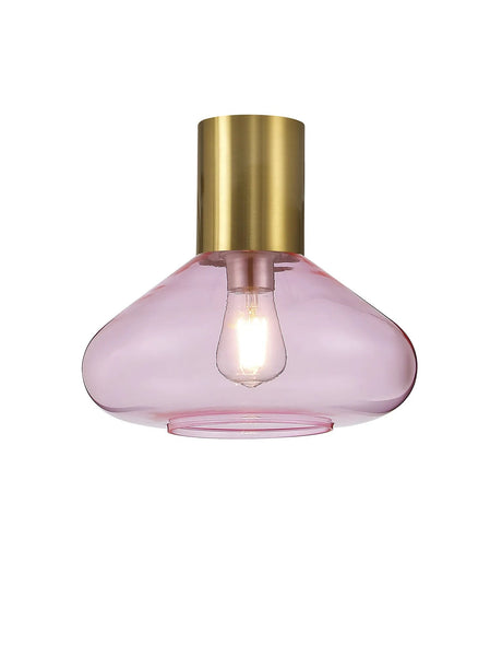 Rowell Ceiling Light With Wide Glass, 1 x E27, Aged Brass/Pink