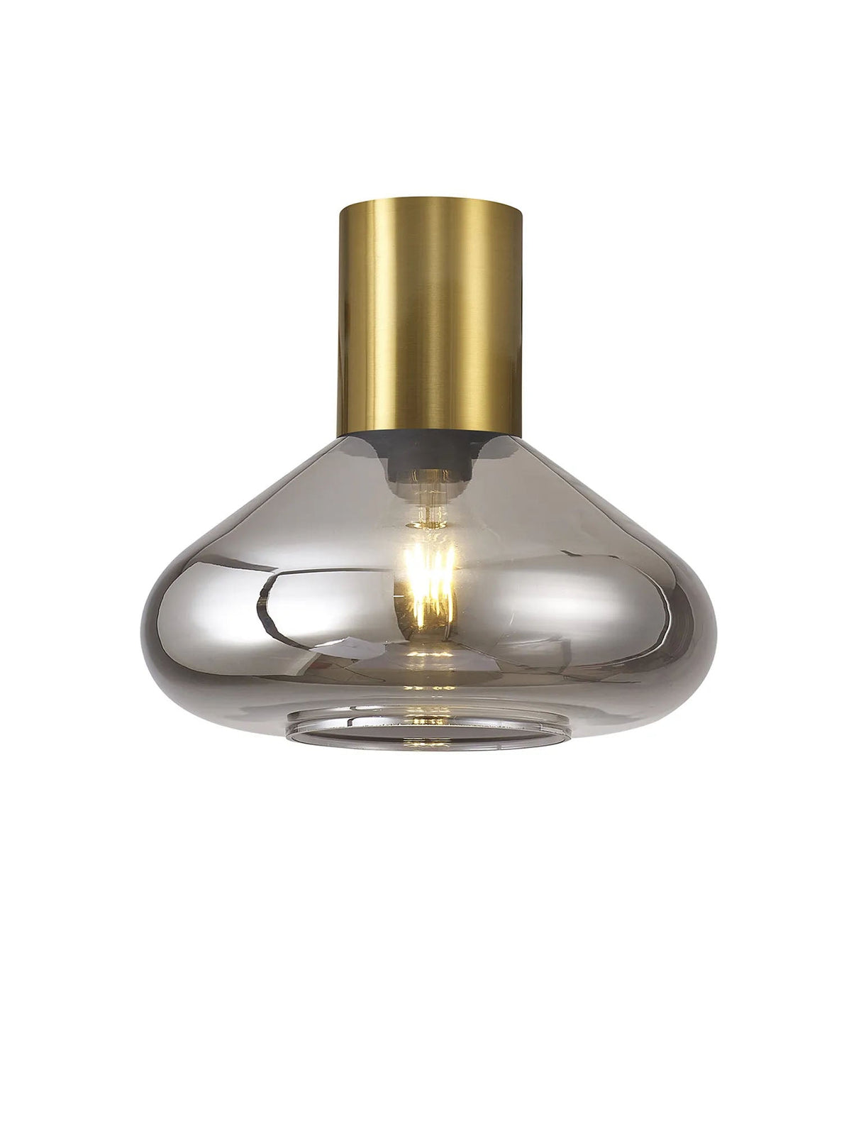 Rowell Ceiling Light With Wide Glass, 1 x E27, Aged Brass/Smoke