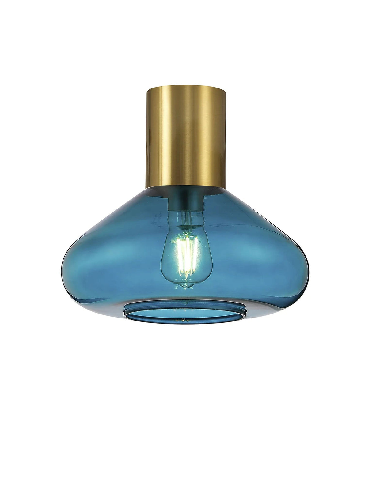 Rowell Ceiling Light With Wide Glass, 1 x E27, Aged Brass/Teal Blue