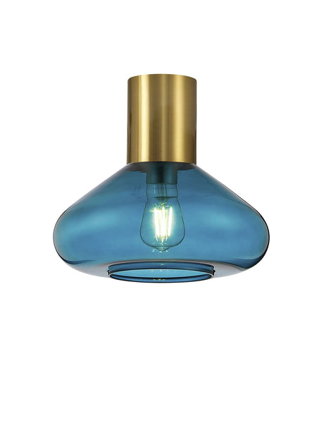 Rowell Ceiling Light With Wide Glass, 1 x E27, Aged Brass/Teal Blue