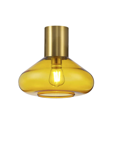Rowell Ceiling Light With Wide Glass, 1 x E27, Aged Brass/Yellow