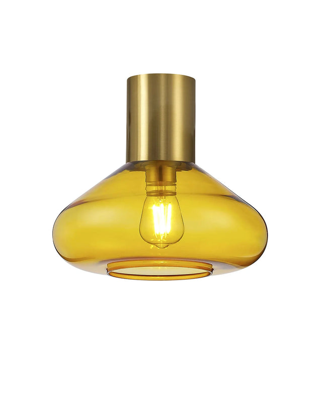 Rowell Ceiling Light With Wide Glass, 1 x E27, Aged Brass/Yellow