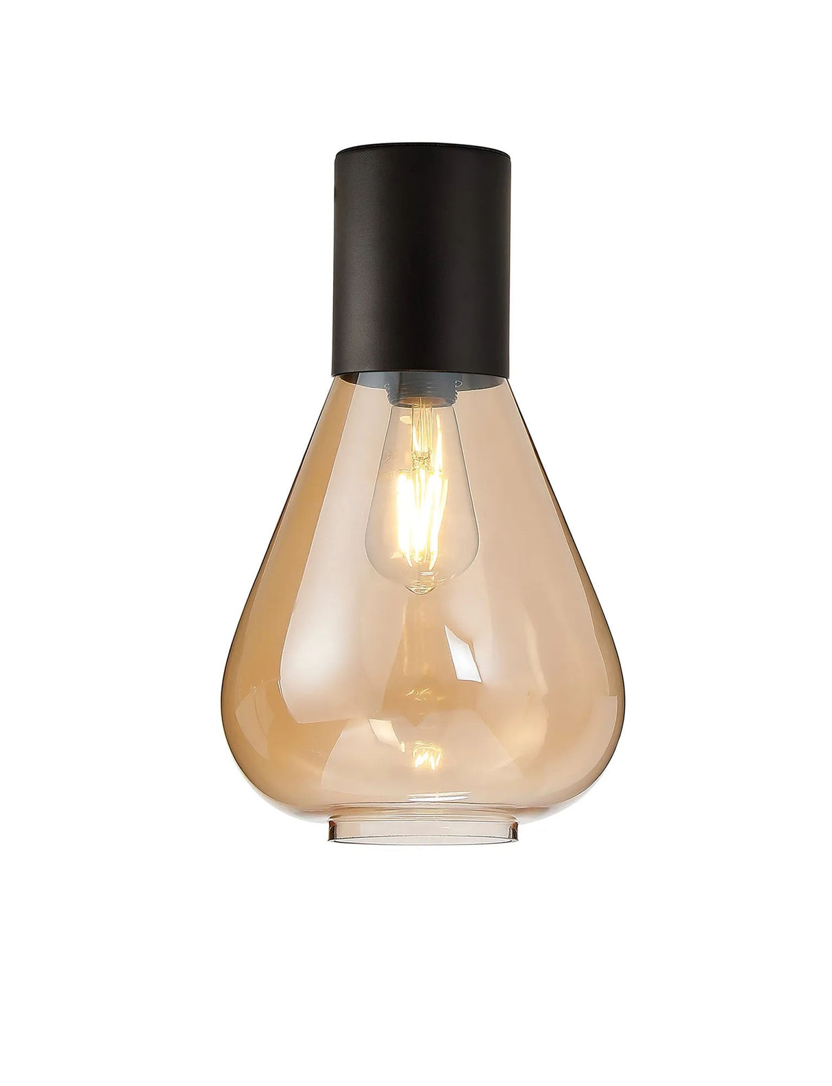 Rowell Ceiling Light With Narrow Glass, 1 x E27, Satin Black/Amber