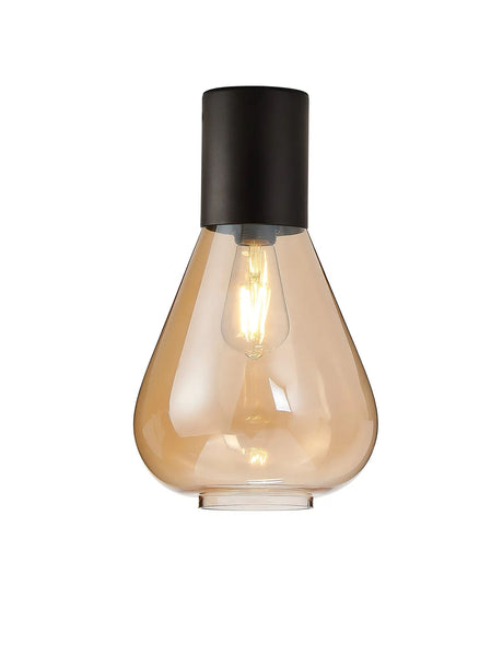 Rowell Ceiling Light With Narrow Glass, 1 x E27, Satin Black/Amber