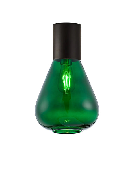 Rowell Ceiling Light With Narrow Glass, 1 x E27, Satin Black/Bottle Green