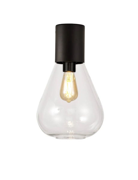 Rowell Ceiling Light With Narrow Glass, 1 x E27, Satin Black/Clear