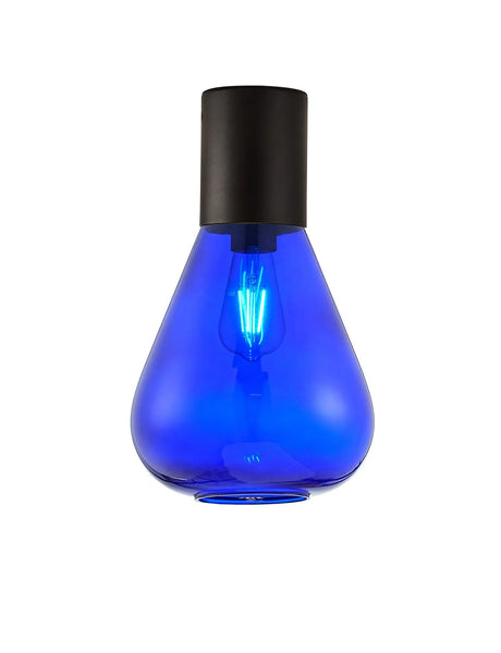 Rowell Ceiling Light With Narrow Glass, 1 x E27, Satin Black/Blue Ink