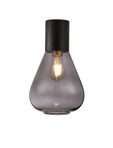 Rowell Ceiling Light With Narrow Glass, 1 x E27, Satin Black/Inky Black
