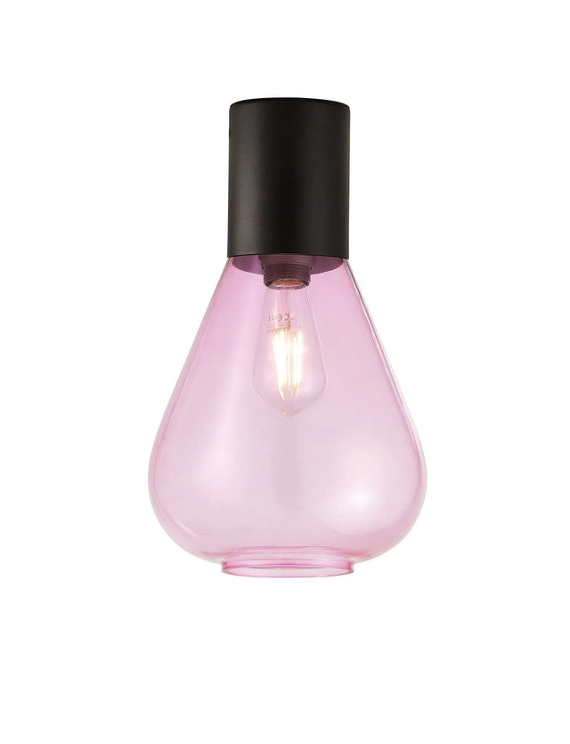 Rowell Ceiling Light With Narrow Glass, 1 x E27, Satin Black/Lilac