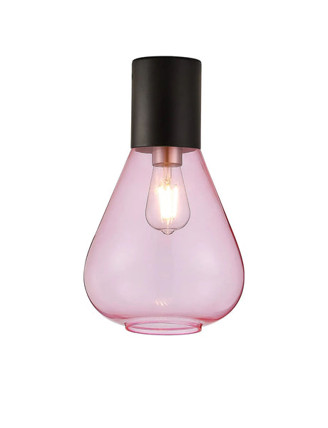 Rowell Ceiling Light With Narrow Glass, 1 x E27, Satin Black/Pink