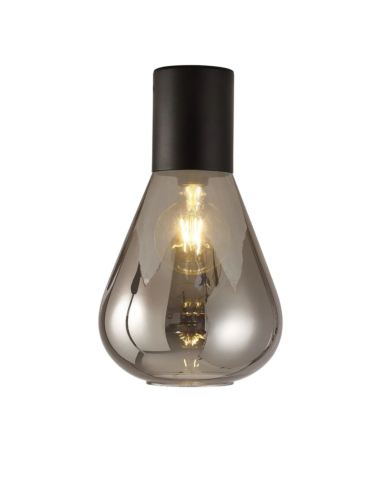 Rowell Ceiling Light With Narrow Glass, 1 x E27, Satin Black/Smoke