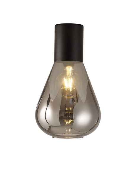 Rowell Ceiling Light With Narrow Glass, 1 x E27, Satin Black/Smoke