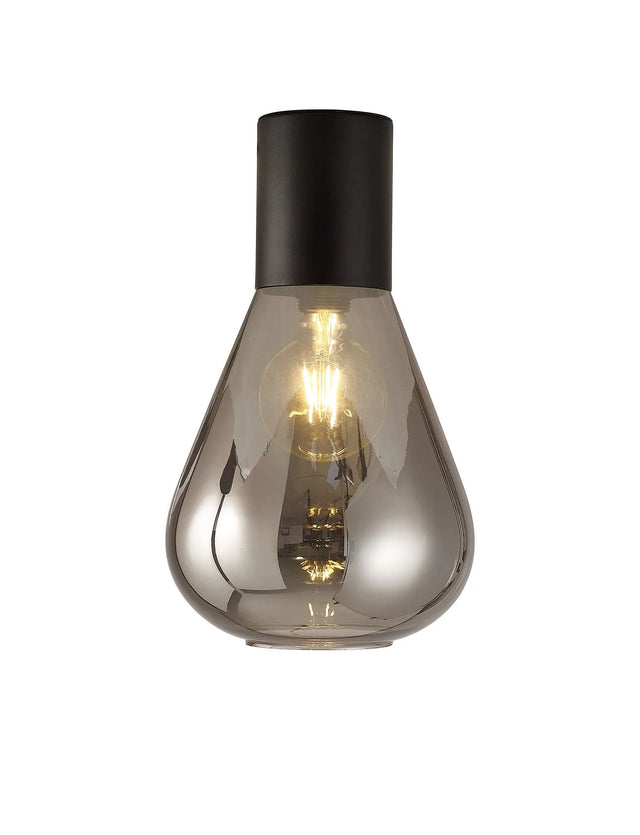 Rowell Ceiling Light With Narrow Glass, 1 x E27, Satin Black/Smoke