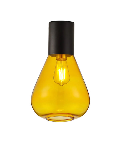 Rowell Ceiling Light With Narrow Glass, 1 x E27, Satin Black/Yellow