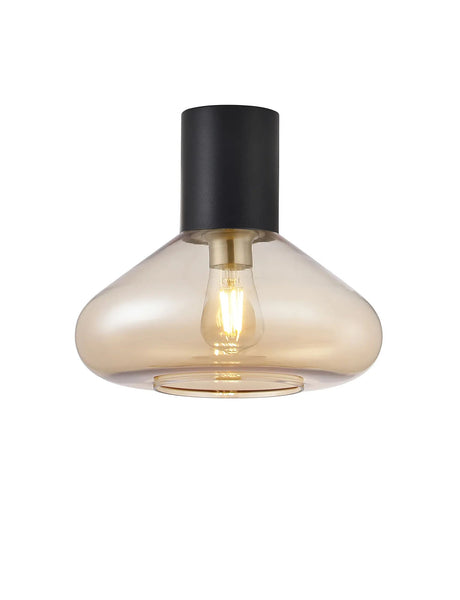 Rowell Ceiling Light With Wide Glass, 1 x E27, Satin Black/Amber