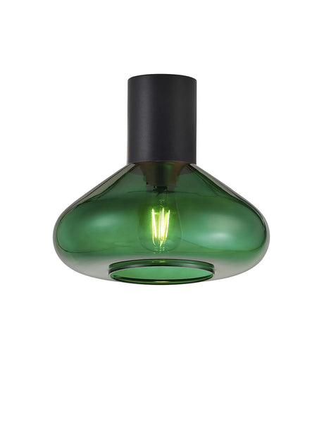 Rowell Ceiling Light With Wide Glass, 1 x E27, Satin Black/Bottle Green