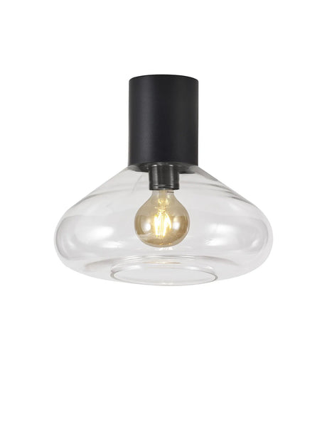 Rowell Ceiling Light With Wide Glass, 1 x E27, Satin Black/Clear