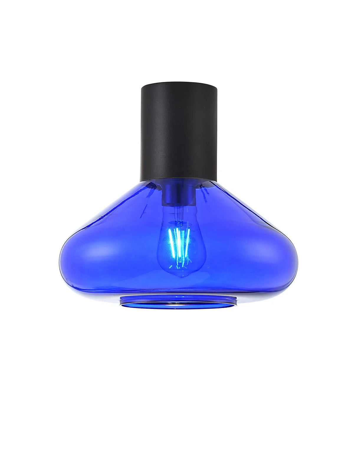 Rowell Ceiling Light With Wide Glass, 1 x E27, Satin Black/Blue Ink