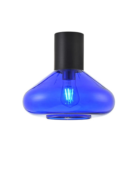 Rowell Ceiling Light With Wide Glass, 1 x E27, Satin Black/Blue Ink