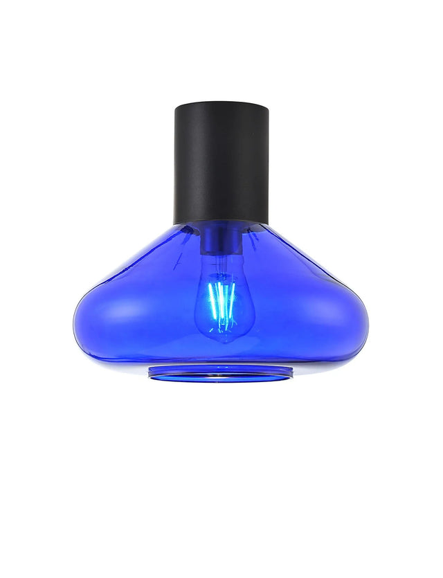 Rowell Ceiling Light With Wide Glass, 1 x E27, Satin Black/Blue Ink