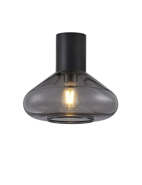 Rowell Ceiling Light With Wide Glass, 1 x E27, Satin Black/Inky Black