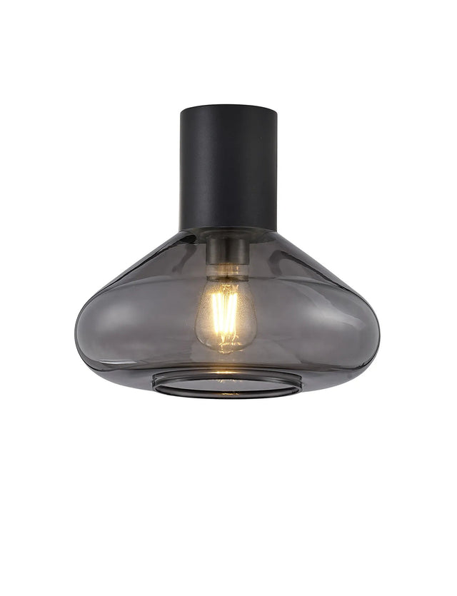 Rowell Ceiling Light With Wide Glass, 1 x E27, Satin Black/Inky Black
