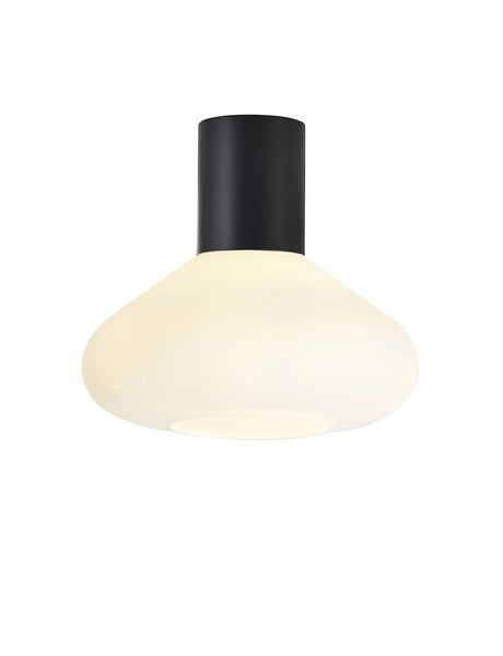 Rowell Ceiling Light With Wide Glass, 1 x E27, Satin Black/Opal
