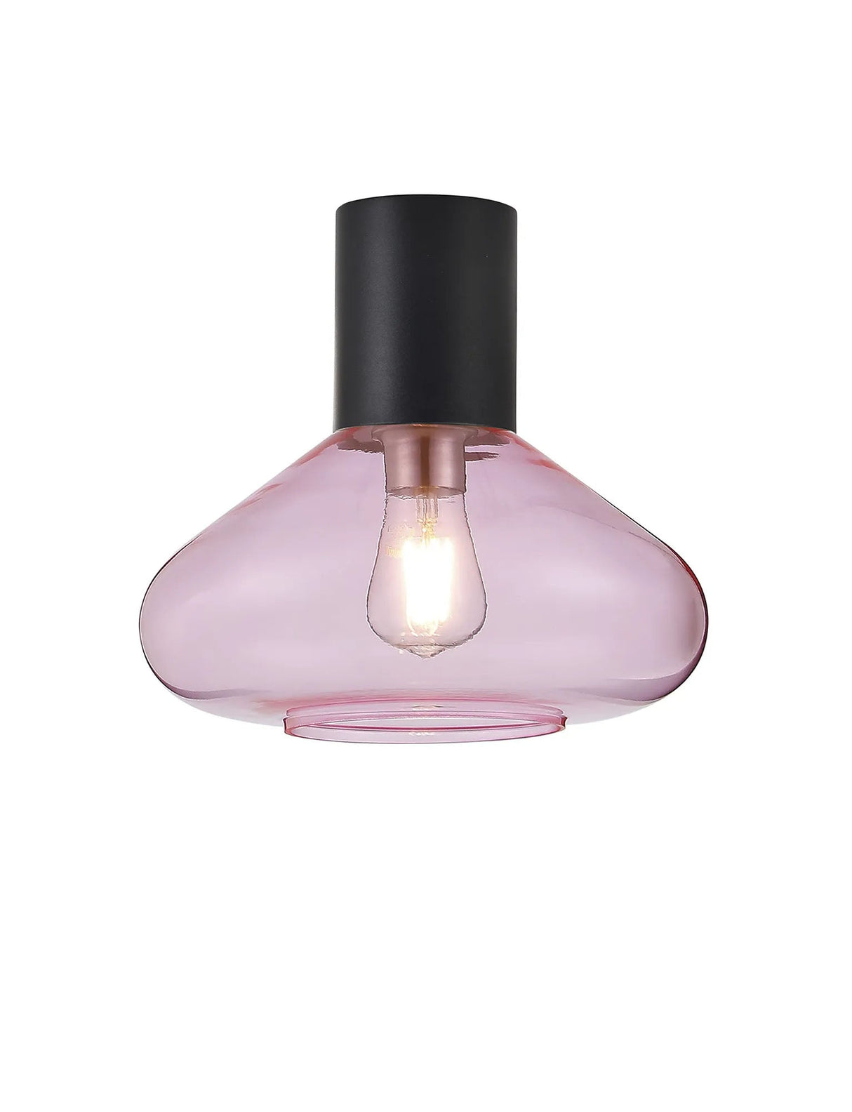 Rowell Ceiling Light With Wide Glass, 1 x E27, Satin Black/Pink