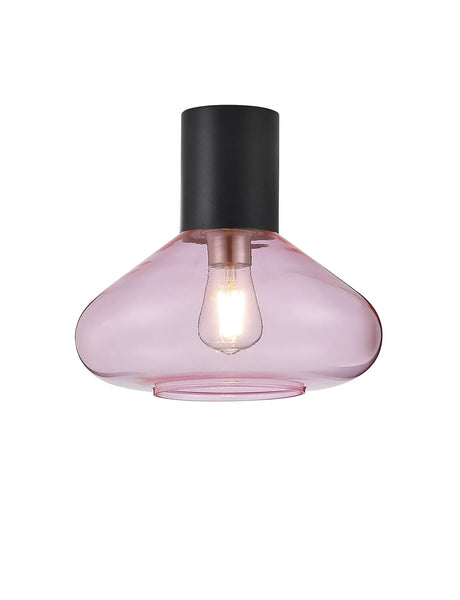 Rowell Ceiling Light With Wide Glass, 1 x E27, Satin Black/Pink