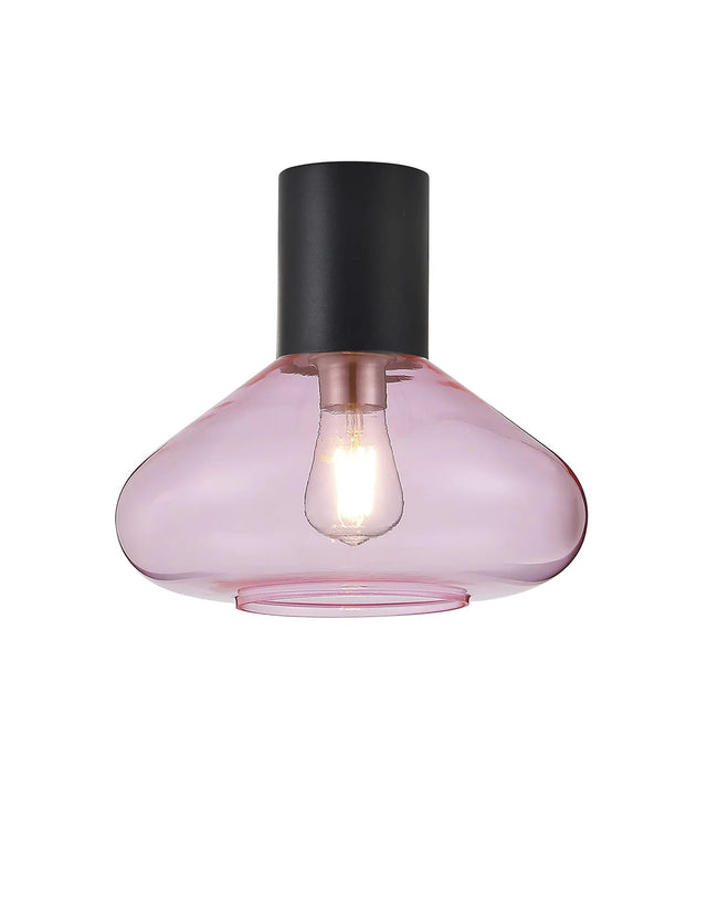 Rowell Ceiling Light With Wide Glass, 1 x E27, Satin Black/Pink