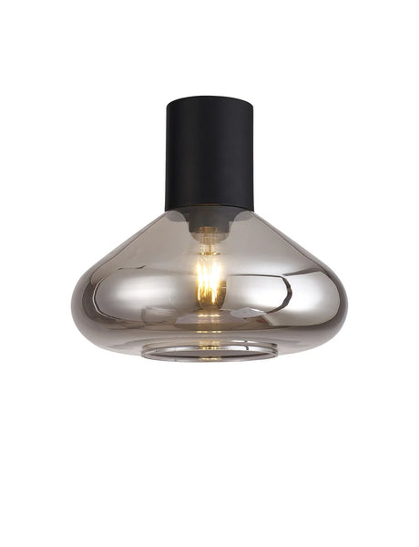 Rowell Ceiling Light With Wide Glass, 1 x E27, Satin Black/Smoke