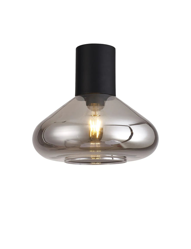 Rowell Ceiling Light With Wide Glass, 1 x E27, Satin Black/Smoke