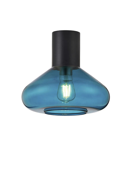 Rowell Ceiling Light With Wide Glass, 1 x E27, Satin Black/Teal Blue