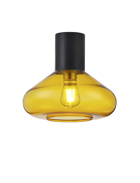 Rowell Ceiling Light With Wide Glass, 1 x E27, Satin Black/Yellow