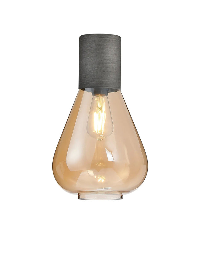 Rowell Ceiling Light With Narrow Glass, 1 x E27, Pewter/Amber