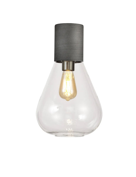 Rowell Ceiling Light With Narrow Glass, 1 x E27, Pewter/Clear