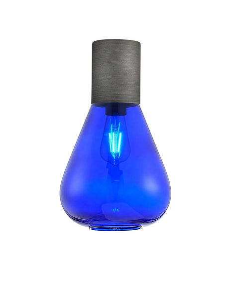 Rowell Ceiling Light With Narrow Glass, 1 x E27, Pewter/Blue Ink