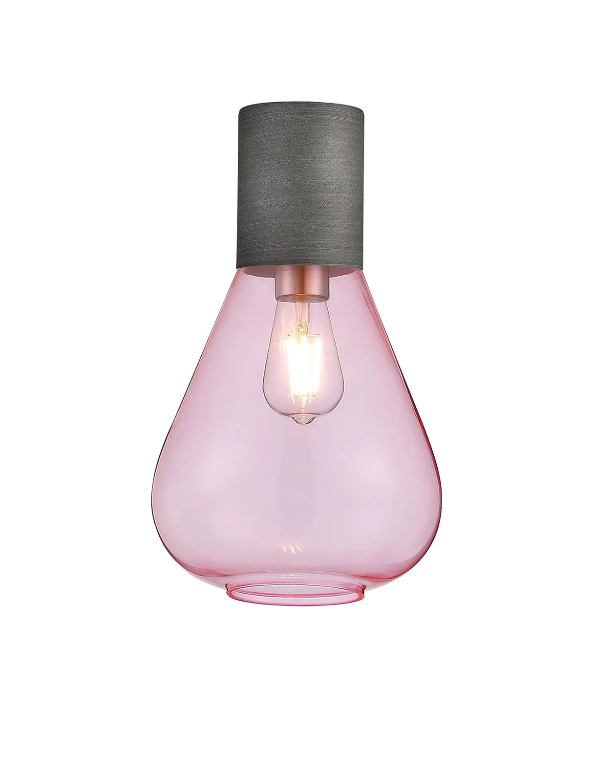 Rowell Ceiling Light With Narrow Glass, 1 x E27, Pewter/Pink