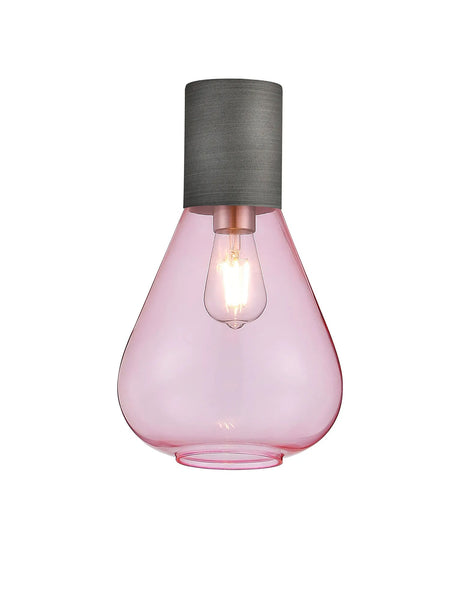 Rowell Ceiling Light With Narrow Glass, 1 x E27, Pewter/Pink