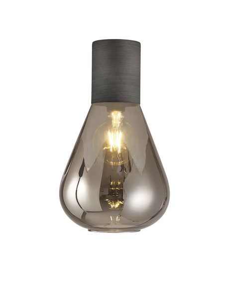 Rowell Ceiling Light With Narrow Glass, 1 x E27, Pewter/Smoke