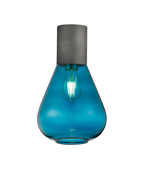 Rowell Ceiling Light With Narrow Glass, 1 x E27, Pewter/Teal Blue