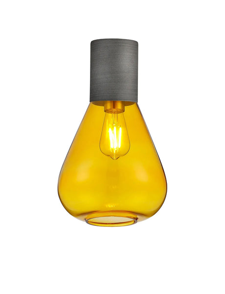 Rowell Ceiling Light With Narrow Glass, 1 x E27, Pewter/Yellow