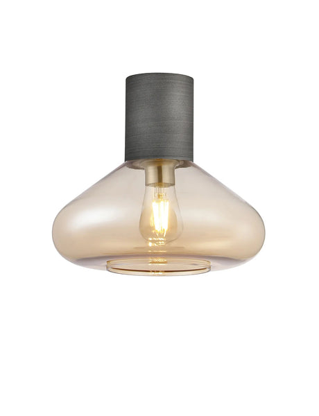 Rowell Ceiling Light With Wide Glass, 1 x E27, Pewter/Amber