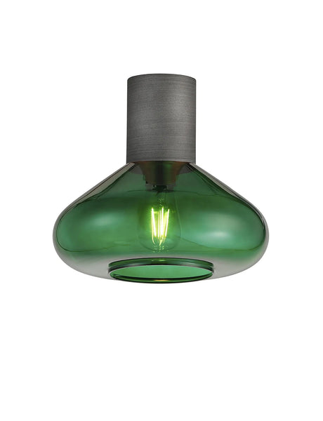 Rowell Ceiling Light With Wide Glass, 1 x E27, Pewter/Bottle Green