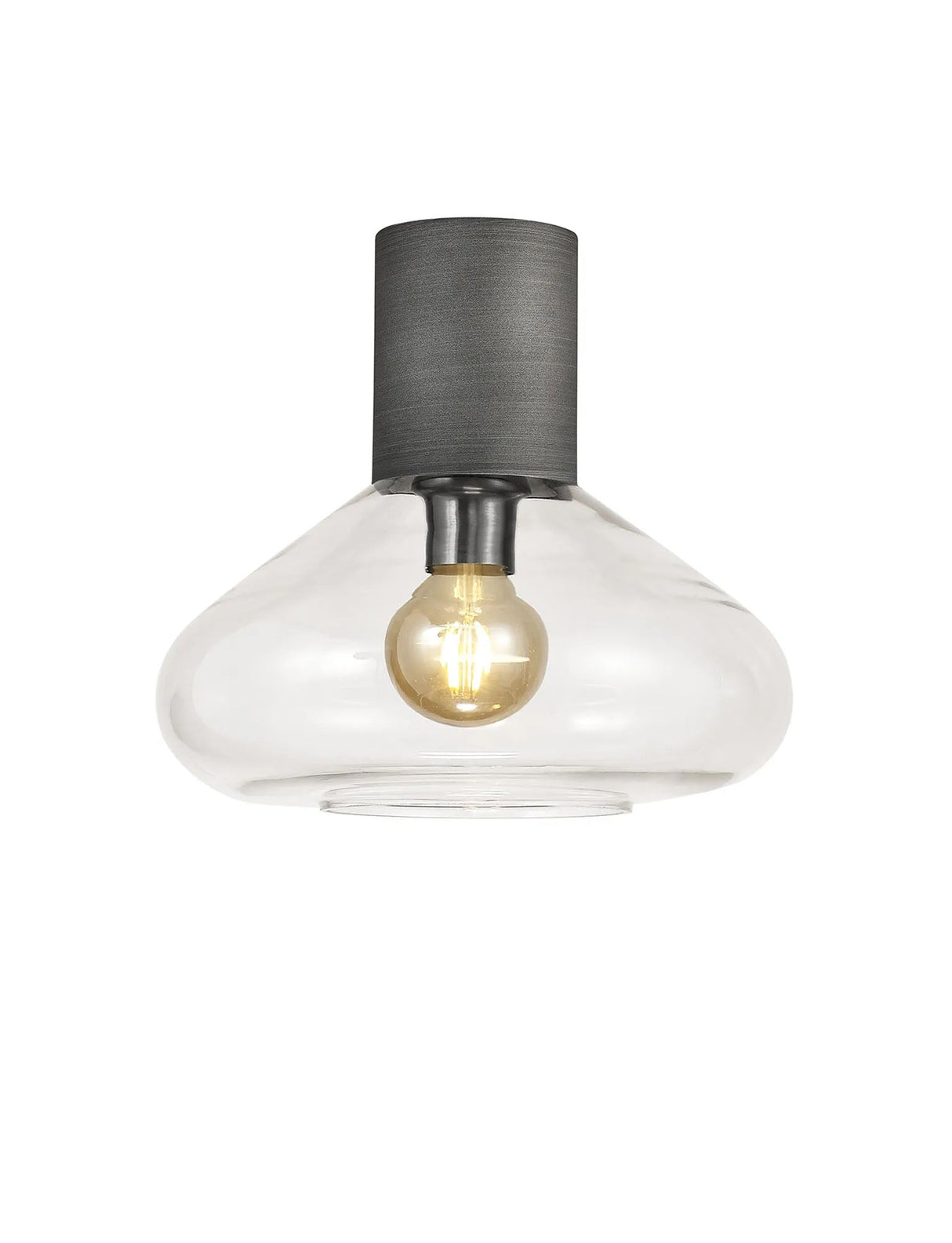 Rowell Ceiling Light With Wide Glass, 1 x E27, Pewter/Clear