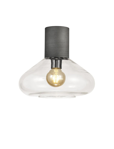 Rowell Ceiling Light With Wide Glass, 1 x E27, Pewter/Clear