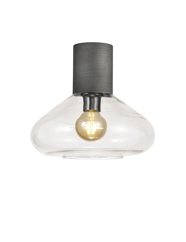 Rowell Ceiling Light With Wide Glass, 1 x E27, Pewter/Clear