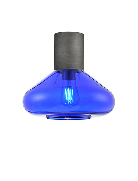Rowell Ceiling Light With Wide Glass, 1 x E27, Pewter/Blue Ink