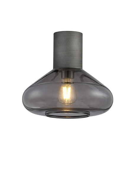 Rowell Ceiling Light With Wide Glass, 1 x E27, Pewter/Inky Black