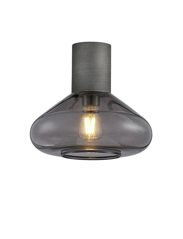 Rowell Ceiling Light With Wide Glass, 1 x E27, Pewter/Inky Black